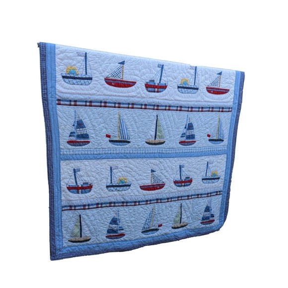 Pottery Barn Bedding Rare Potterybarn Kids Nautical Sailboat Twin Quilt Comforter Hudson